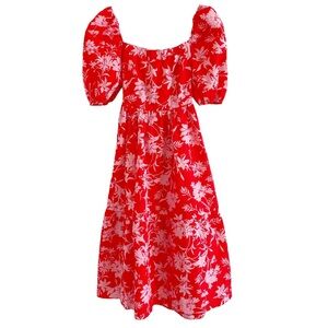 Beatrice B Red Floral Seersucker Dress Size 0 Cutout Colorful Vacation Garden